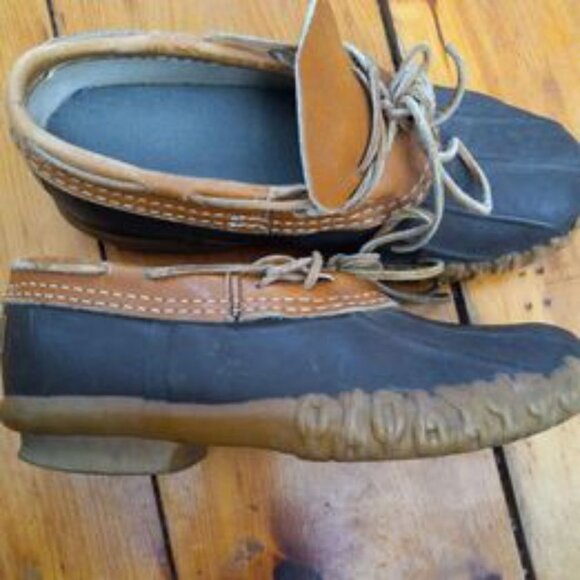 WOMEN'S LL Bean Duck Gum Boots Low /Brown Rubber Tan Leather Shoes Size 7M - Picture 4 of 6